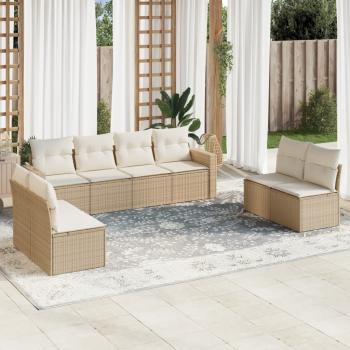 ARDEBO.de - 9-tlg. Garten-Sofagarnitur mit Kissen Beige Poly Rattan