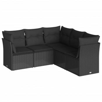 5-tlg. Garten-Sofagarnitur mit Kissen Schwarz Poly Rattan