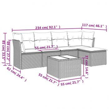 6-tlg. Garten-Sofagarnitur mit Kissen Grau Poly Rattan