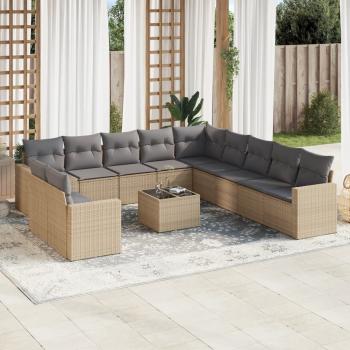 ARDEBO.de - 12-tlg. Garten-Sofagarnitur mit Kissen Beige Poly Rattan