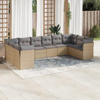 ARDEBO.de - 10-tlg. Garten-Sofagarnitur mit Kissen Beige Poly Rattan