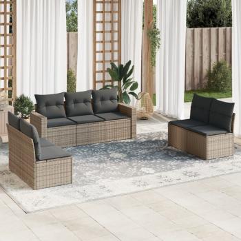 ARDEBO.de - 7-tlg. Garten-Sofagarnitur mit Kissen Grau Poly Rattan