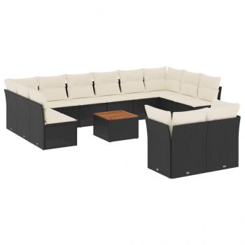 13-tlg. Garten-Sofagarnitur mit Kissen Schwarz Poly Rattan