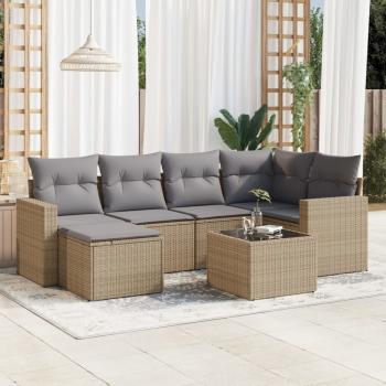 ARDEBO.de - 7-tlg. Garten-Sofagarnitur mit Kissen Beige Poly Rattan