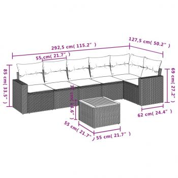 7-tlg. Garten-Sofagarnitur mit Kissen Beige Poly Rattan