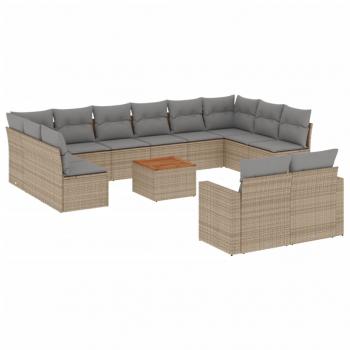 13-tlg. Garten-Sofagarnitur mit Kissen Beige Poly Rattan