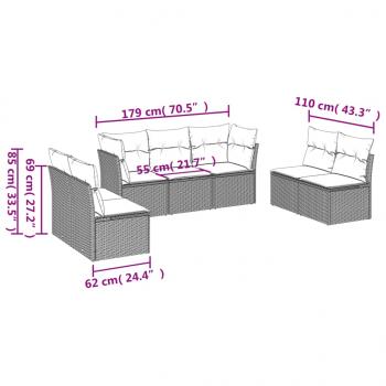 7-tlg. Garten-Sofagarnitur mit Kissen Schwarz Poly Rattan