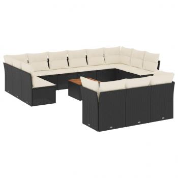 14-tlg. Garten-Sofagarnitur mit Kissen Schwarz Poly Rattan