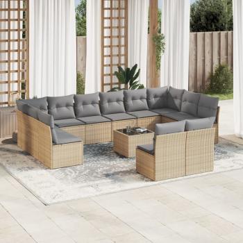 ARDEBO.de - 13-tlg. Garten-Sofagarnitur mit Kissen Beige Poly Rattan