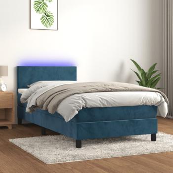 ARDEBO.de - Boxspringbett mit Matratze & LED Dunkelblau 100x200 cm Samt