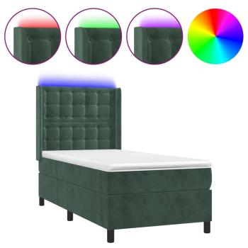 Boxspringbett mit Matratze & LED Dunkelgrün 80x200 cm Samt