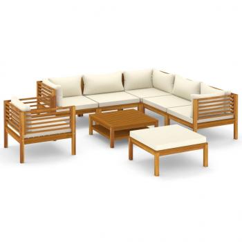 8-tlg. Garten-Lounge-Set mit Creme Kissen Massivholz Akazie