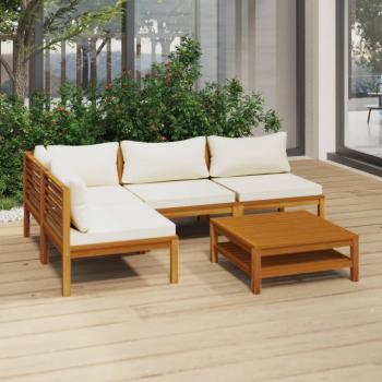 ARDEBO.de - 5-tlg. Garten-Lounge-Set mit Creme Kissen Massivholz Akazie