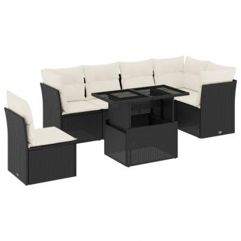 7-tlg. Garten-Sofagarnitur mit Kissen Schwarz Poly Rattan