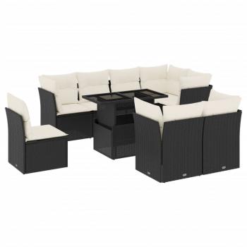 9-tlg. Garten-Sofagarnitur mit Kissen Schwarz Poly Rattan