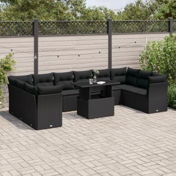 ARDEBO.de - 11-tlg. Garten-Sofagarnitur mit Kissen Schwarz Poly Rattan