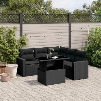 ARDEBO.de - 6-tlg. Garten-Sofagarnitur mit Kissen Schwarz Poly Rattan