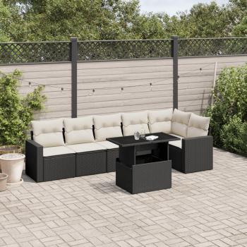 ARDEBO.de - 7-tlg. Garten-Sofagarnitur mit Kissen Schwarz Poly Rattan