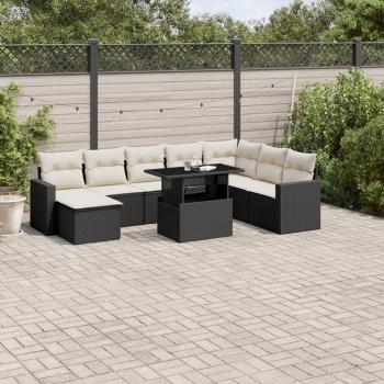 ARDEBO.de - 9-tlg. Garten-Sofagarnitur mit Kissen Schwarz Poly Rattan