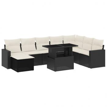 9-tlg. Garten-Sofagarnitur mit Kissen Schwarz Poly Rattan