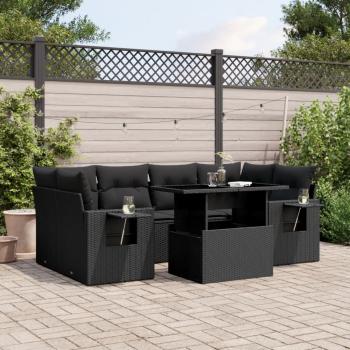 ARDEBO.de - 7-tlg. Garten-Sofagarnitur mit Kissen Schwarz Poly Rattan