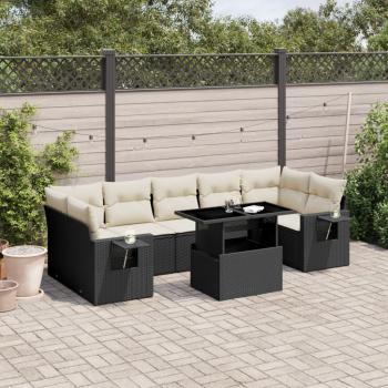 ARDEBO.de - 8-tlg. Garten-Sofagarnitur mit Kissen Schwarz Poly Rattan