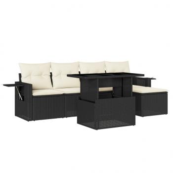 6-tlg. Garten-Sofagarnitur mit Kissen Schwarz Poly Rattan