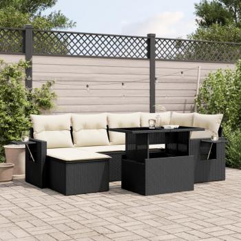 ARDEBO.de - 7-tlg. Garten-Sofagarnitur mit Kissen Schwarz Poly Rattan