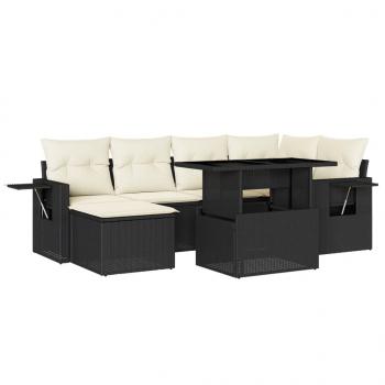 7-tlg. Garten-Sofagarnitur mit Kissen Schwarz Poly Rattan