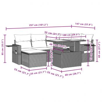 7-tlg. Garten-Sofagarnitur mit Kissen Schwarz Poly Rattan