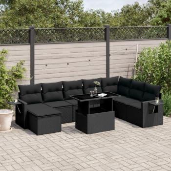 ARDEBO.de - 8-tlg. Garten-Sofagarnitur mit Kissen Schwarz Poly Rattan