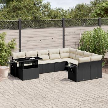 ARDEBO.de - 10-tlg. Garten-Sofagarnitur mit Kissen Schwarz Poly Rattan