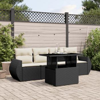 ARDEBO.de - 5-tlg. Garten-Sofagarnitur mit Kissen Schwarz Poly Rattan