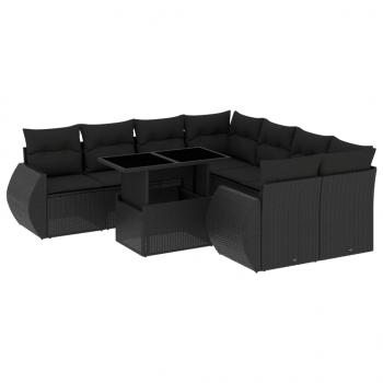 9-tlg. Garten-Sofagarnitur mit Kissen Schwarz Poly Rattan