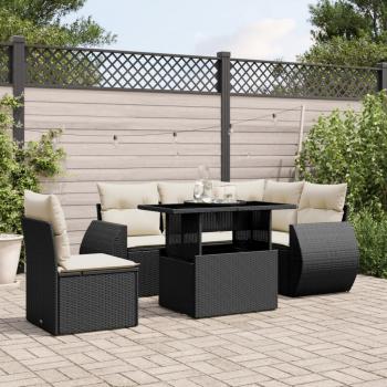 ARDEBO.de - 6-tlg. Garten-Sofagarnitur mit Kissen Schwarz Poly Rattan