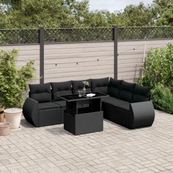 ARDEBO.de - 7-tlg. Garten-Sofagarnitur mit Kissen Schwarz Poly Rattan