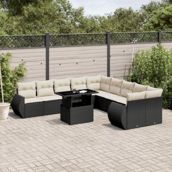 ARDEBO.de - 11-tlg. Garten-Sofagarnitur mit Kissen Schwarz Poly Rattan