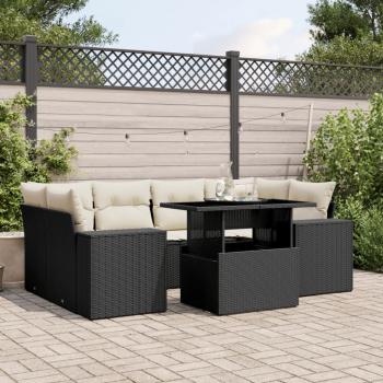 ARDEBO.de - 7-tlg. Garten-Sofagarnitur mit Kissen Schwarz Poly Rattan