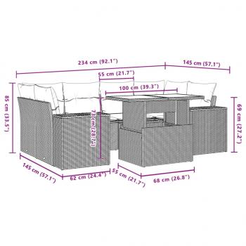 7-tlg. Garten-Sofagarnitur mit Kissen Schwarz Poly Rattan