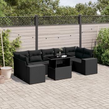 ARDEBO.de - 8-tlg. Garten-Sofagarnitur mit Kissen Schwarz Poly Rattan