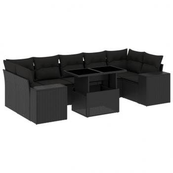 8-tlg. Garten-Sofagarnitur mit Kissen Schwarz Poly Rattan