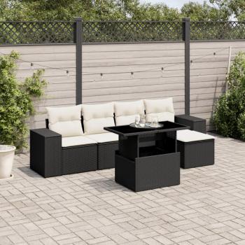 ARDEBO.de - 6-tlg. Garten-Sofagarnitur mit Kissen Schwarz Poly Rattan