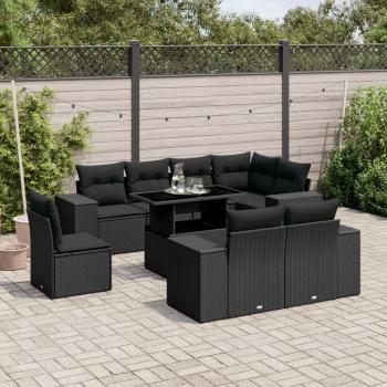 ARDEBO.de - 9-tlg. Garten-Sofagarnitur mit Kissen Schwarz Poly Rattan