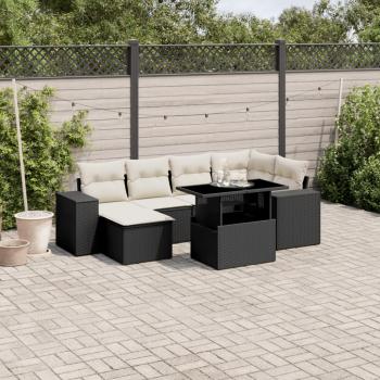 ARDEBO.de - 7-tlg. Garten-Sofagarnitur mit Kissen Schwarz Poly Rattan