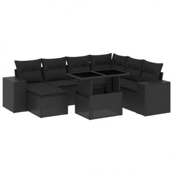 8-tlg. Garten-Sofagarnitur mit Kissen Schwarz Poly Rattan