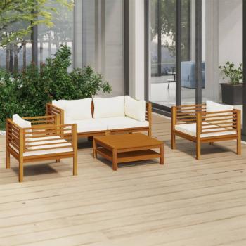 ARDEBO.de - 5-tlg. Garten-Lounge-Set mit Creme Kissen Massivholz Akazie