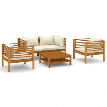 5-tlg. Garten-Lounge-Set mit Creme Kissen Massivholz Akazie