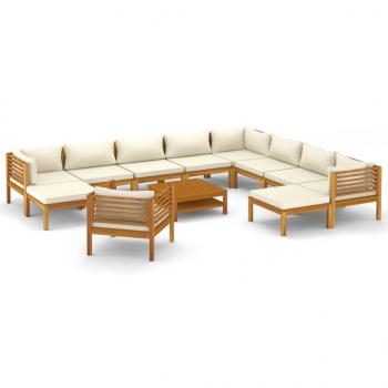 12-tlg. Garten-Lounge-Set mit Creme Kissen Massivholz Akazie