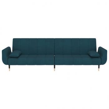 Schlafsofa 2-Sitzer mit 2 Kissen Blau Samt