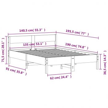 Massivholzbett ohne Matratze Weiß 135x190 cm Kiefernholz